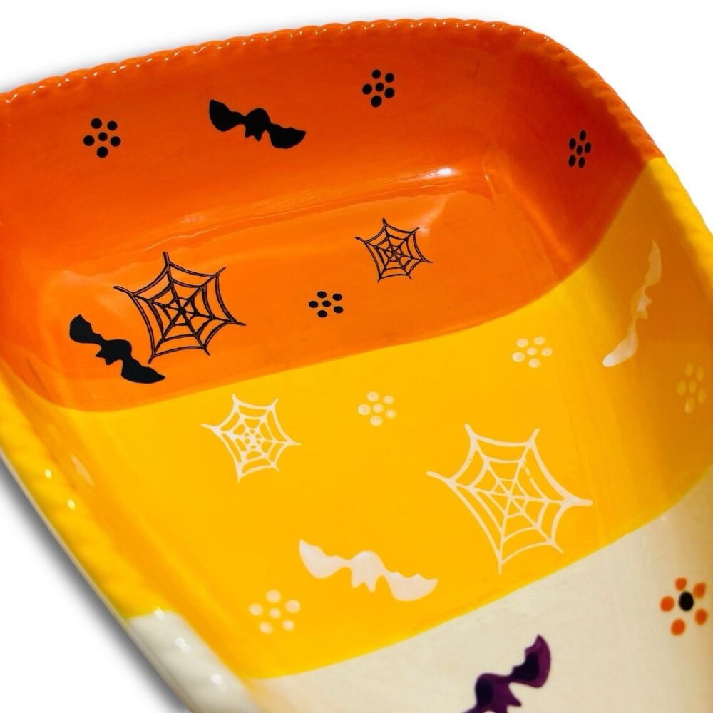 Temp-tations Boo-fetti Collection 16" Ceramic Candy Corn Dish Platter Tray RARE! - Picture 5 of 8